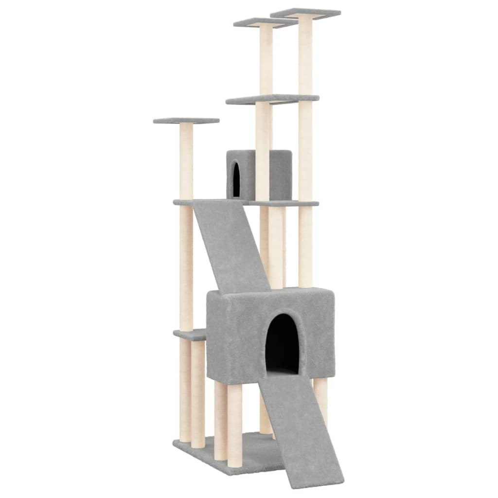 Arbre à chat XXL en bois avec niche – Gris clair – 190 cm – vue 2