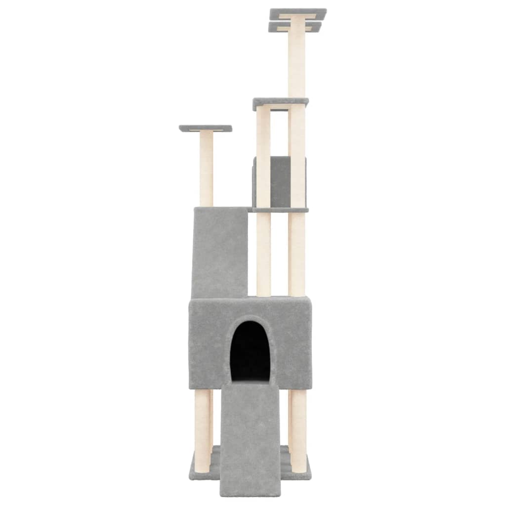 Arbre à chat XXL en bois avec niche – Gris clair – 190 cm – vue 3