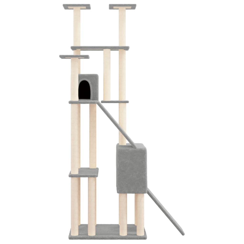 Arbre à chat XXL en bois avec niche – Gris clair – 190 cm – vue 4