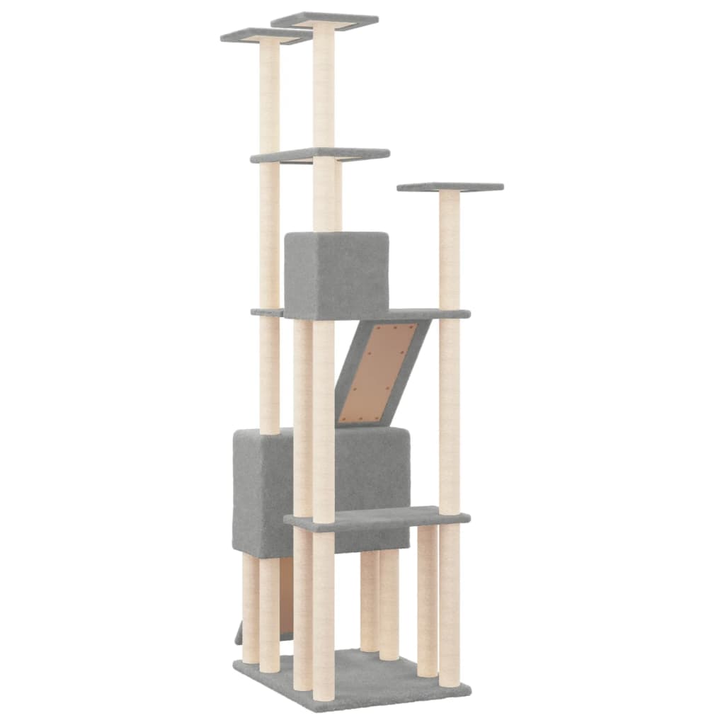 Arbre à chat XXL en bois avec niche – Gris clair – 190 cm – vue 5