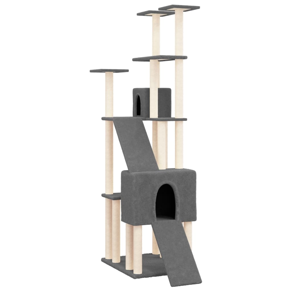 Arbre à chat XXL en bois avec niche – Gris foncé – 190 cm – vue 2