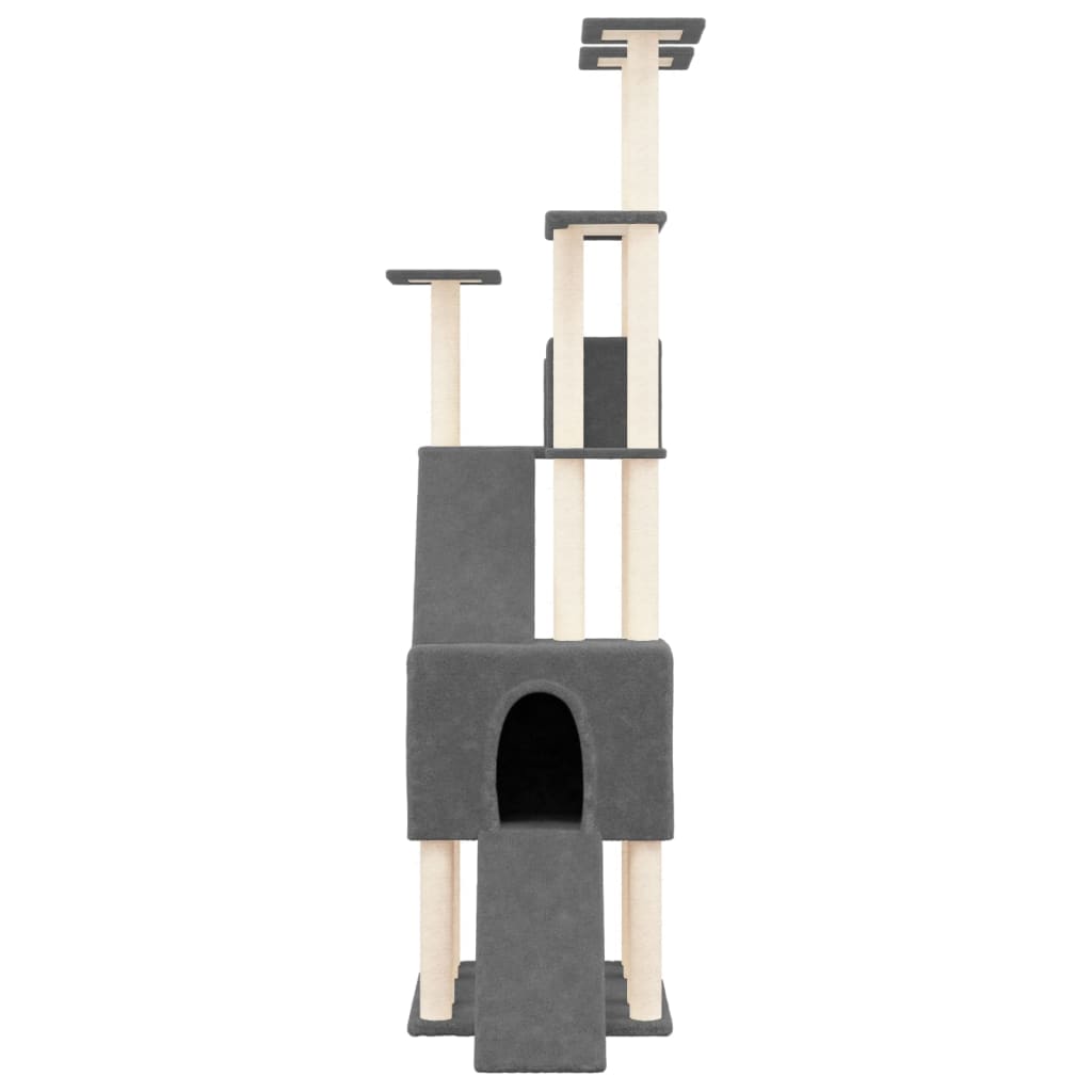 Arbre à chat XXL en bois avec niche – Gris foncé – 190 cm – vue 3