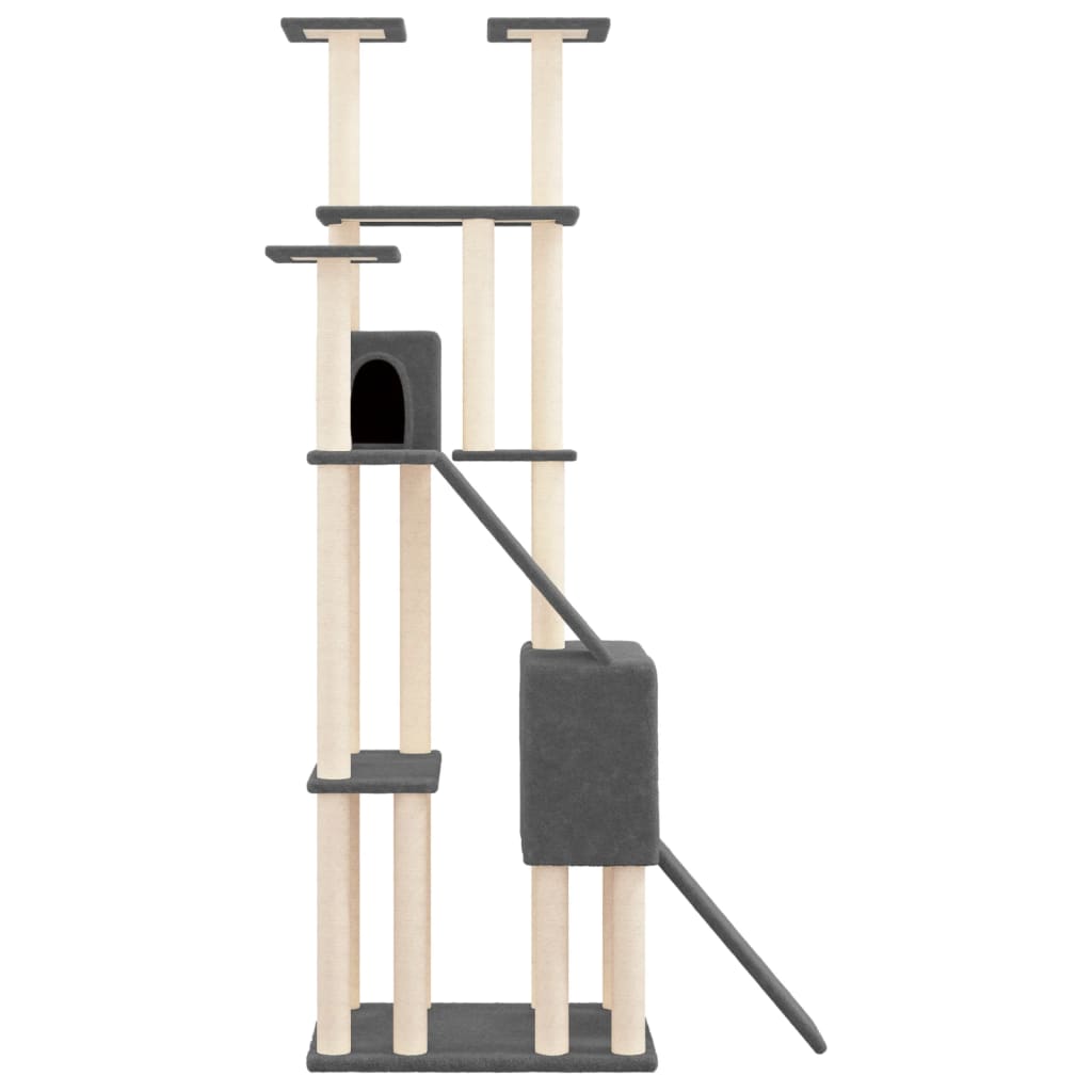 Arbre à chat XXL en bois avec niche – Gris foncé – 190 cm – vue 4