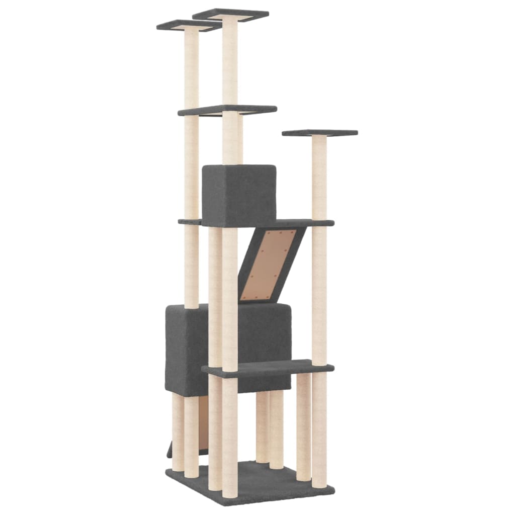 Arbre à chat XXL en bois avec niche – Gris foncé – 190 cm – vue 5