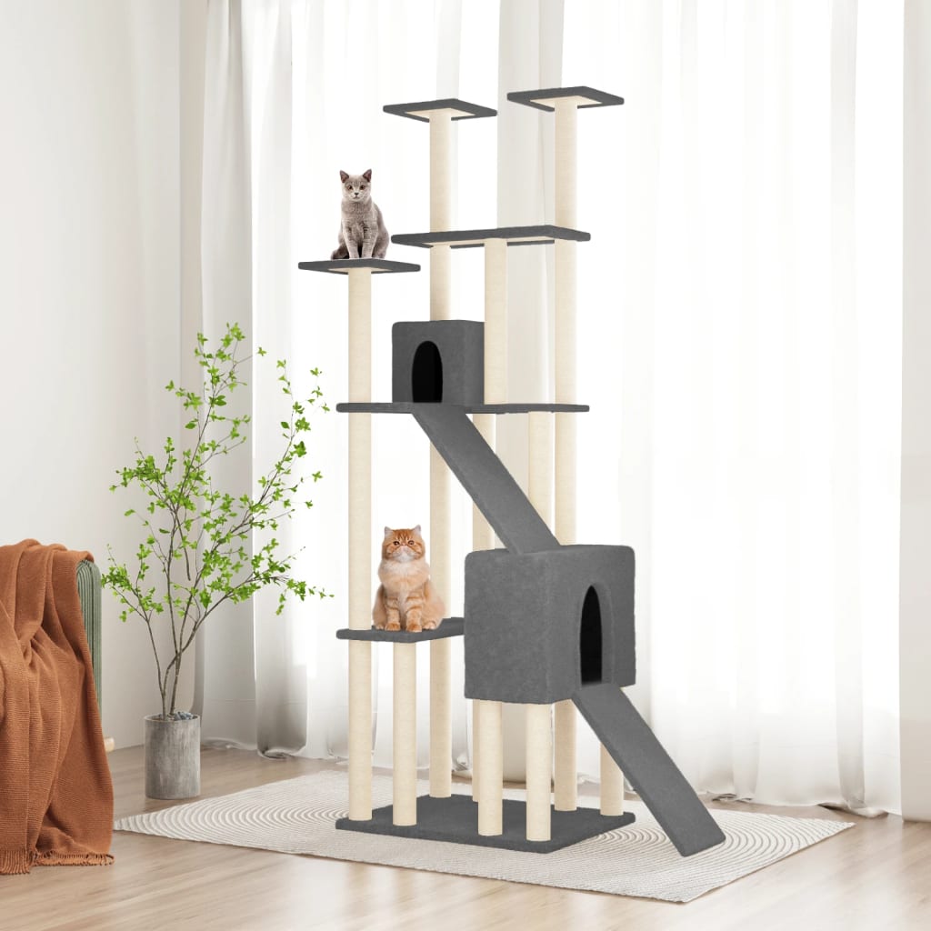 Arbre à chat XXL en bois avec niche – Gris foncé – 190 cm