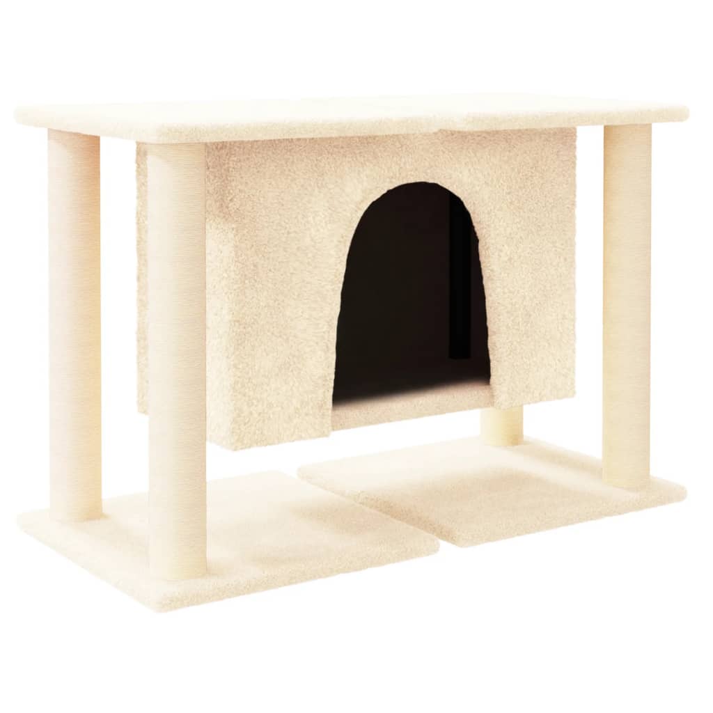 Petit arbre à chat en bois avec niche – Crème – 50 cm – vue 2