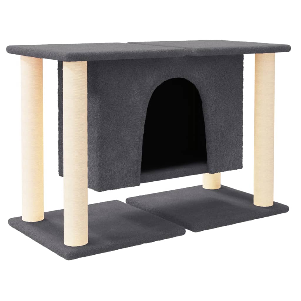 Petit arbre à chat en bois avec niche – Gris foncé – 50 cm – vue 2