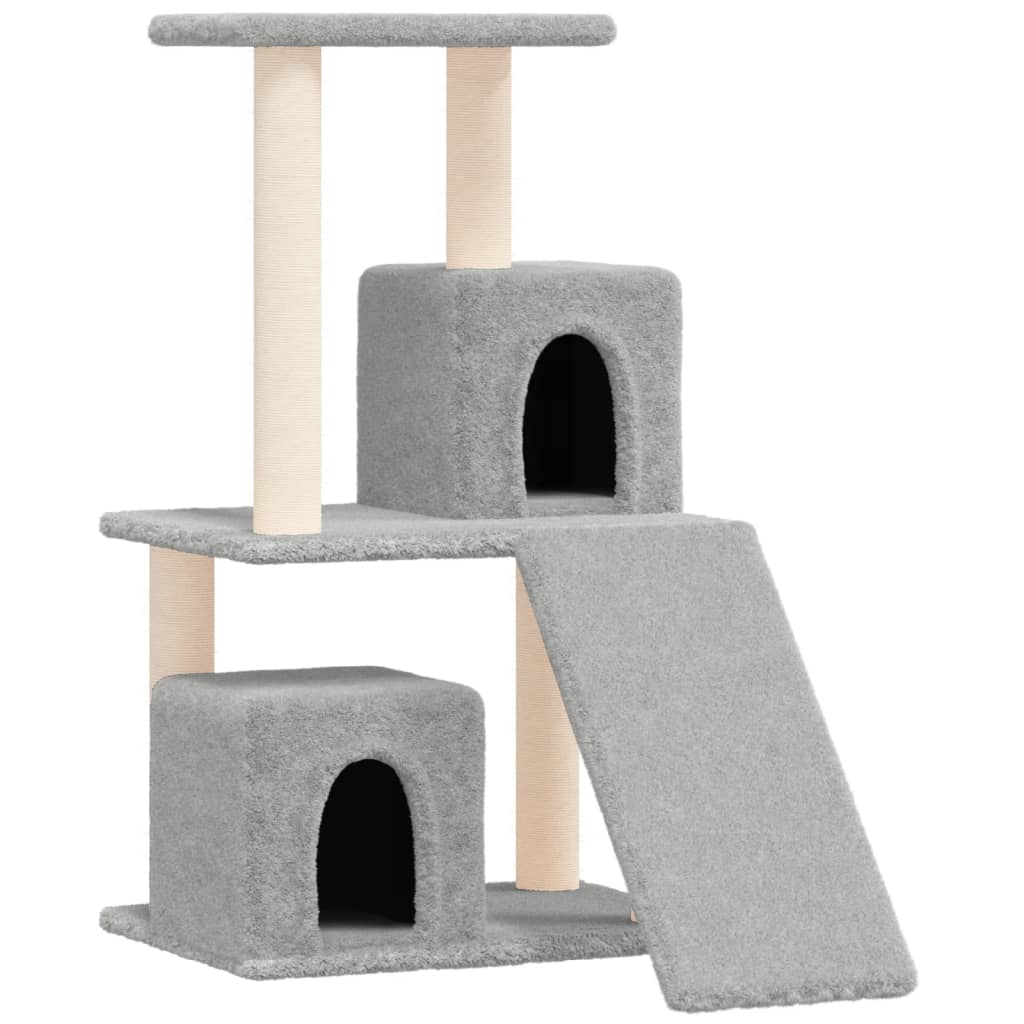 Petit arbre à chat en bois avec niche – Gris clair – 82 cm – vue 2