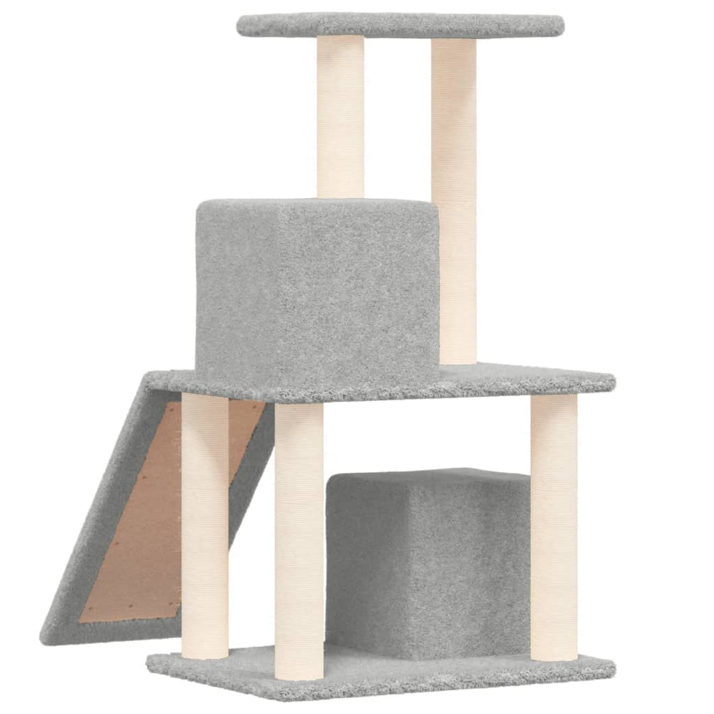 Petit arbre à chat en bois avec niche – Gris clair – 82 cm – vue 5
