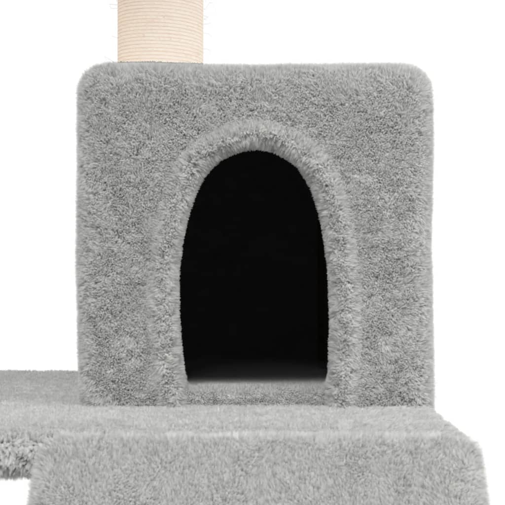 Petit arbre à chat en bois avec niche – Gris clair – 82 cm – vue 6