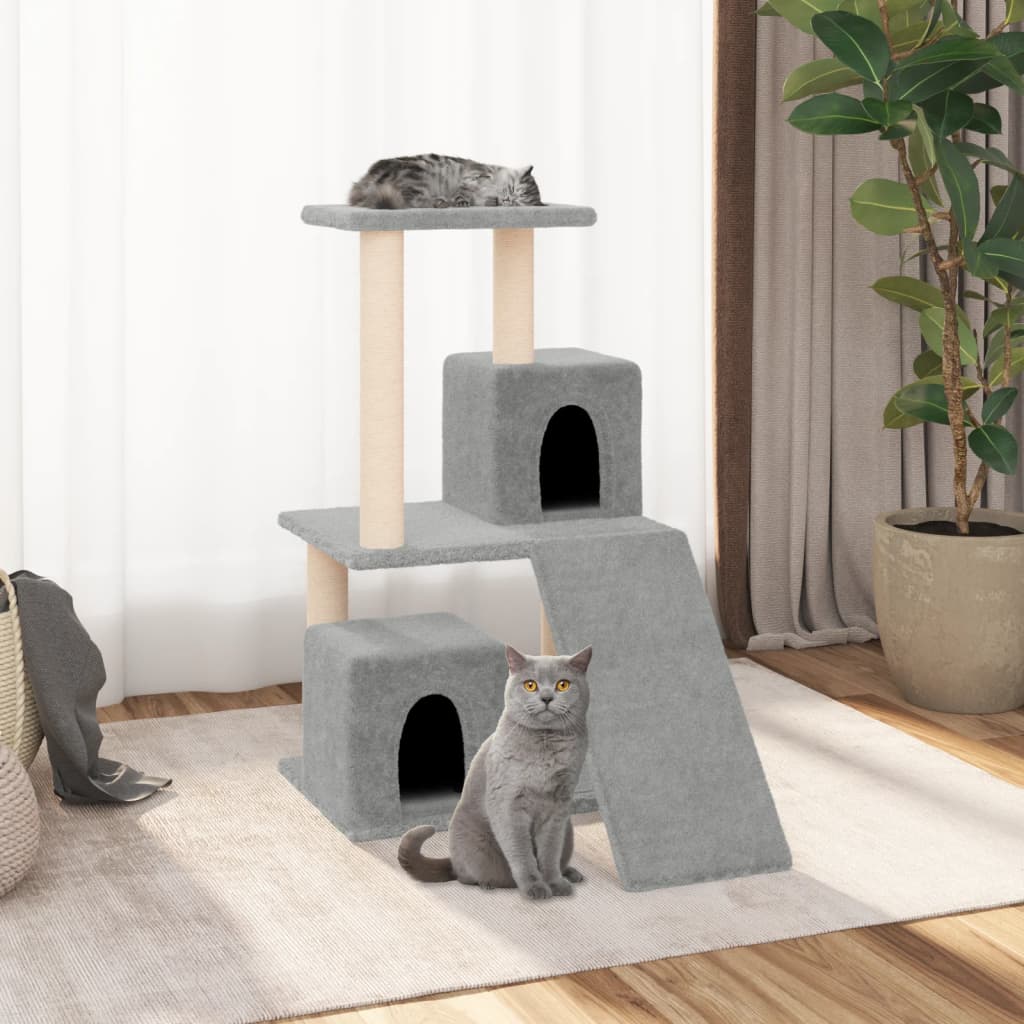 Petit arbre à chat en bois avec niche – Gris clair – 82 cm