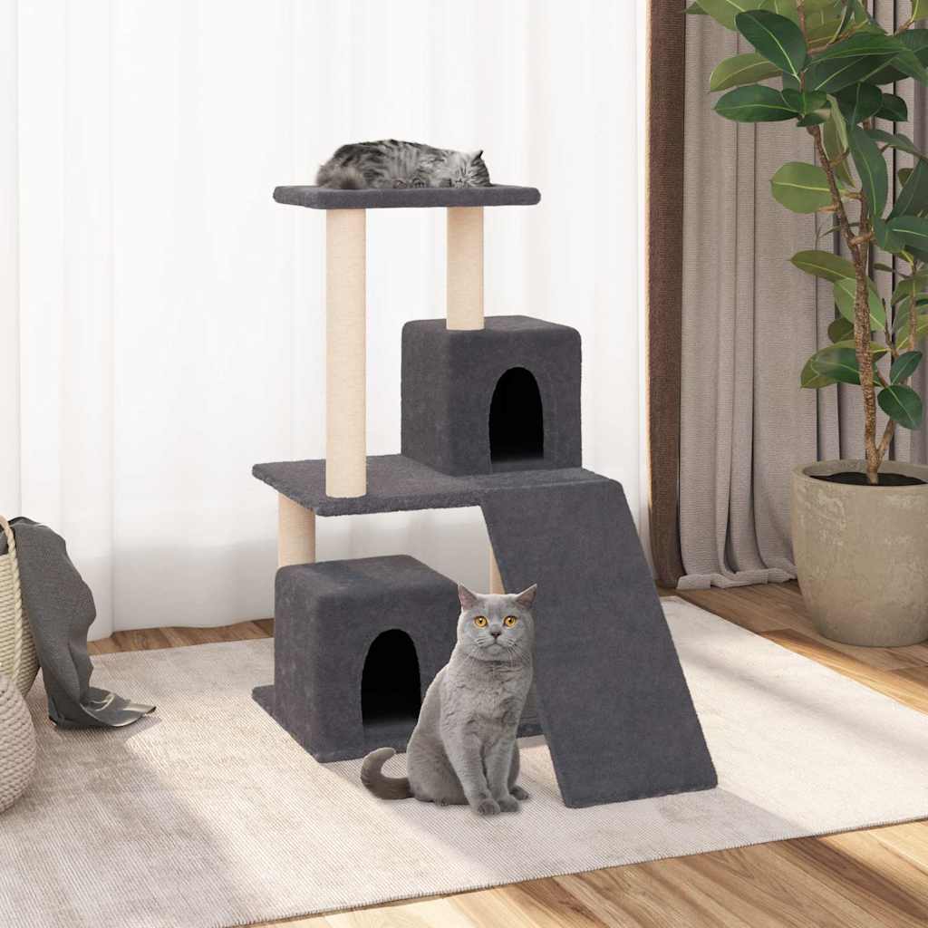Petit arbre à chat en bois avec niche – Gris foncé – 82 cm