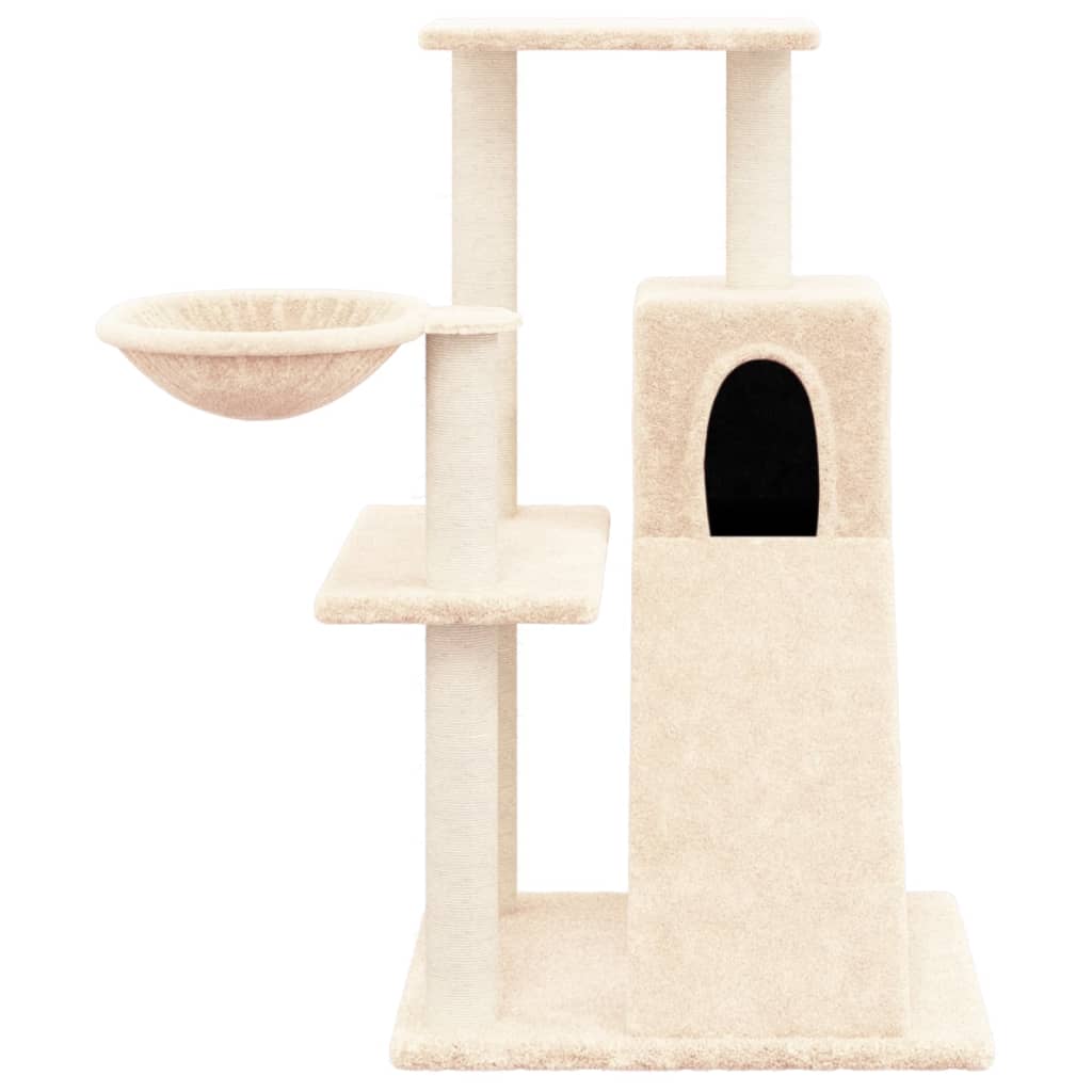 Petit arbre à chat en bois avec niche avec hamac – Crème – 82 cm – vue 3