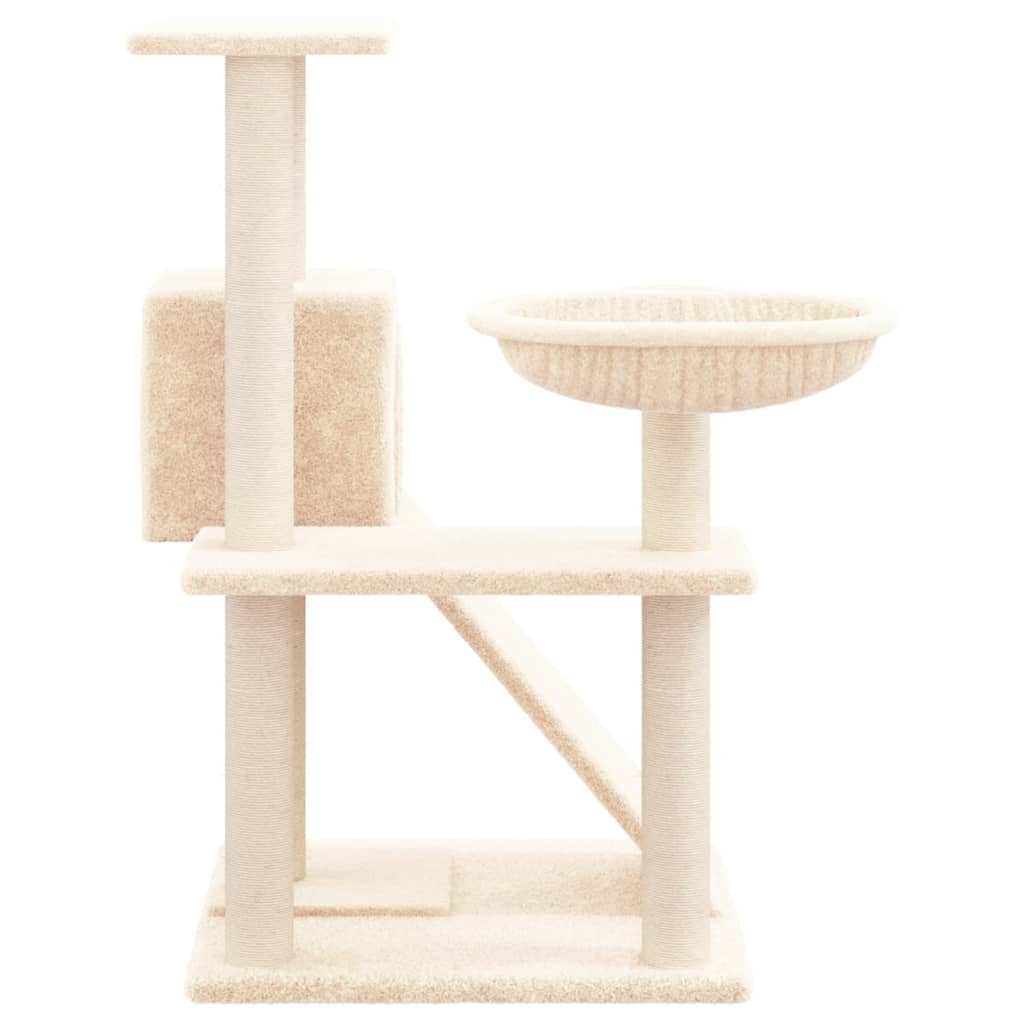 Petit arbre à chat en bois avec niche avec hamac – Crème – 82 cm – vue 4