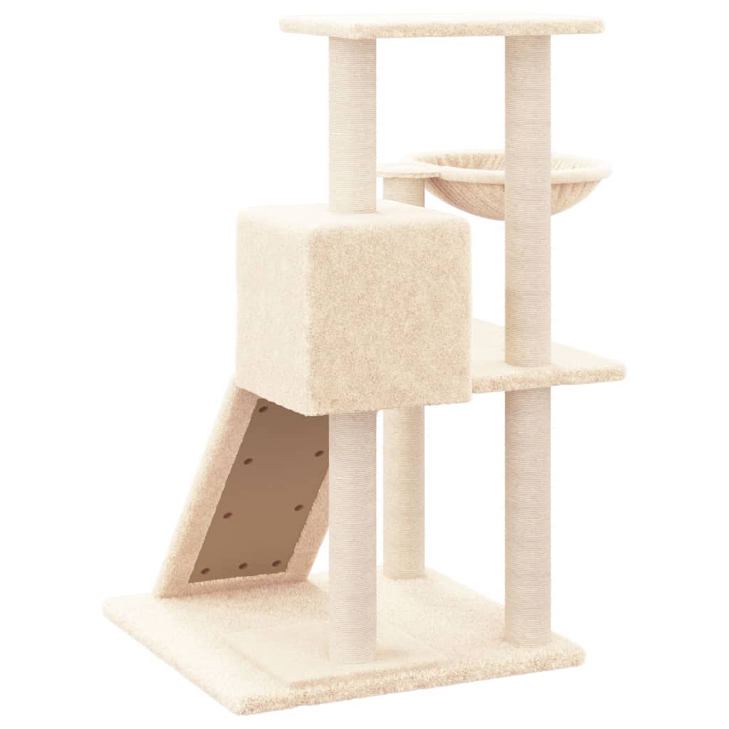 Petit arbre à chat en bois avec niche avec hamac – Crème – 82 cm – vue 5