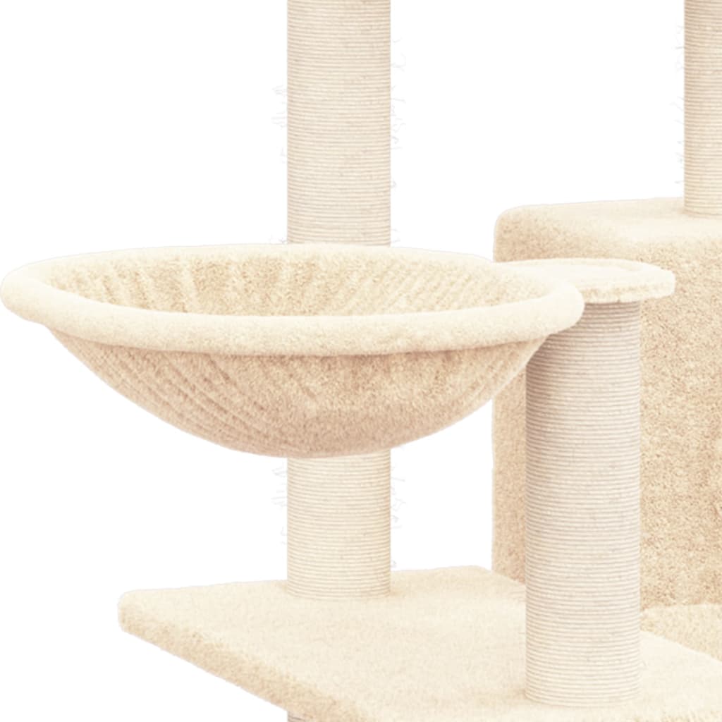 Petit arbre à chat en bois avec niche avec hamac – Crème – 82 cm – vue 6