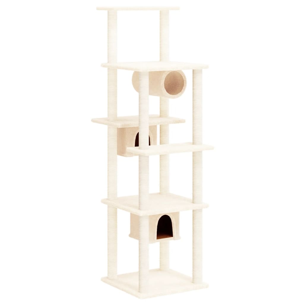 Arbre à chat en bois avec niche avec tunnel – Crème – 169 cm – vue 2
