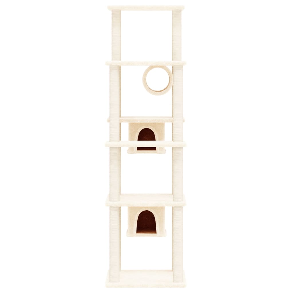 Arbre à chat en bois avec niche avec tunnel – Crème – 169 cm – vue 3