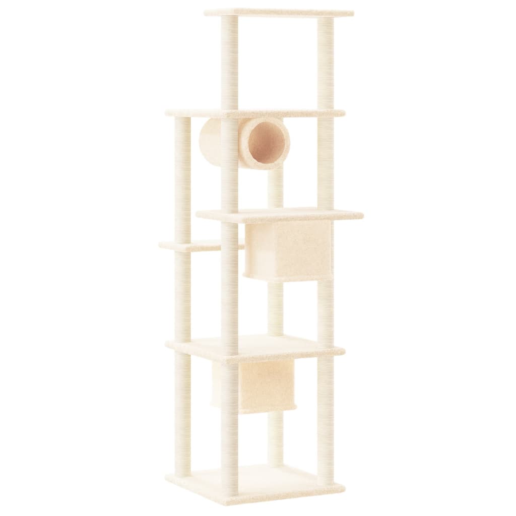 Arbre à chat en bois avec niche avec tunnel – Crème – 169 cm – vue 5
