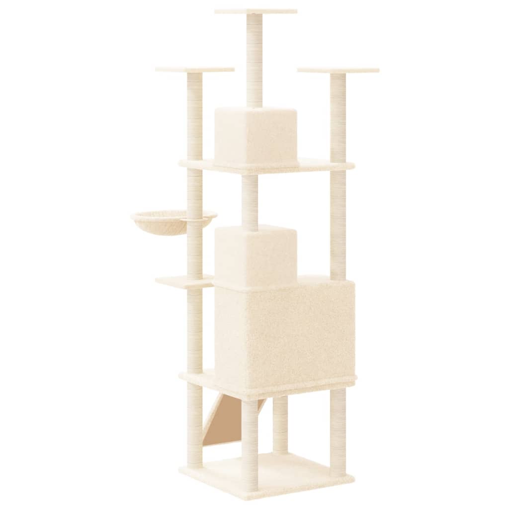 Arbre à chat en bois avec niche avec hamac – Crème – 175 cm – vue 5