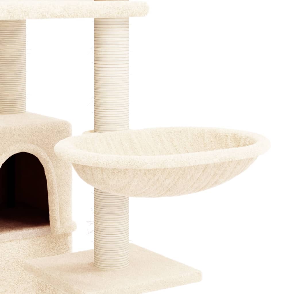 Arbre à chat en bois avec niche avec hamac – Crème – 175 cm – vue 6