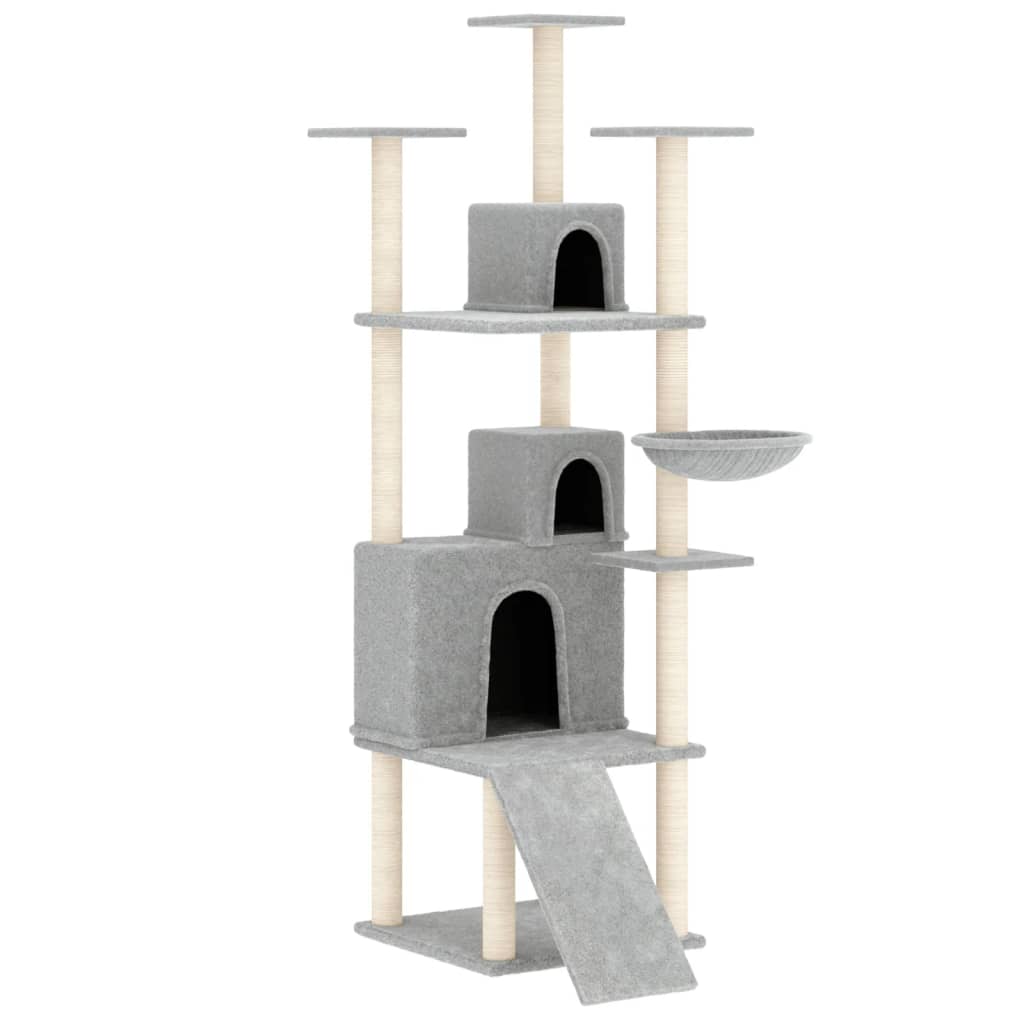 Arbre à chat en bois avec niche avec hamac – Gris clair – 175 cm – vue 2