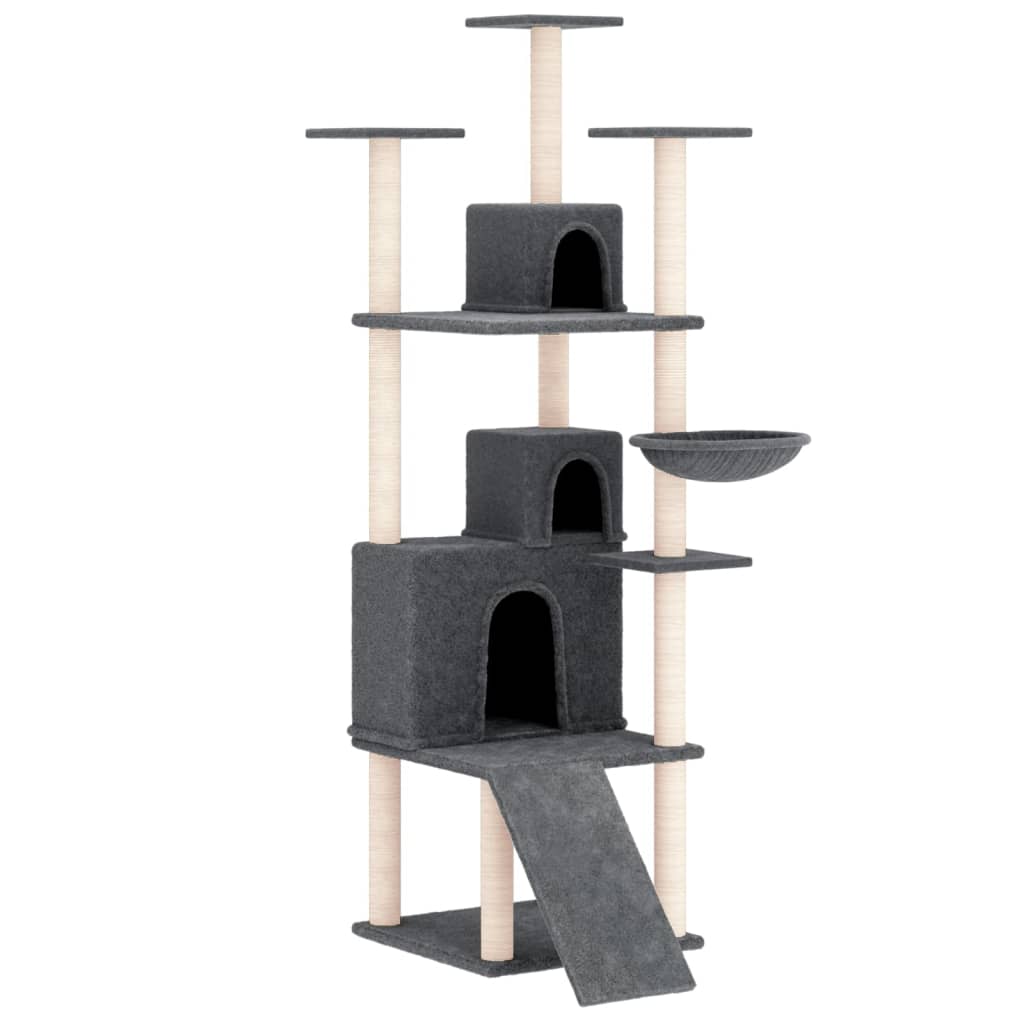 Arbre à chat en bois avec niche avec hamac – Gris foncé – 175 cm – vue 2