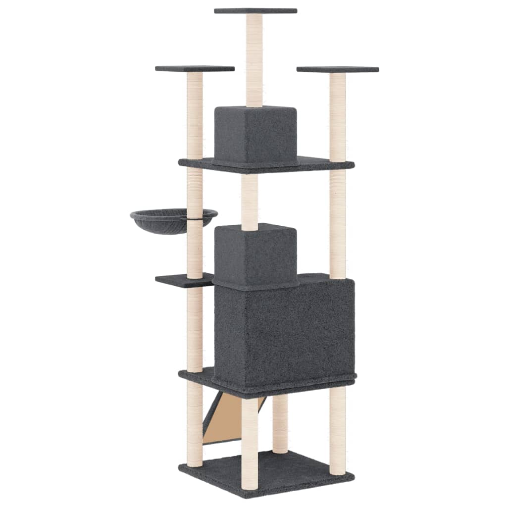 Arbre à chat en bois avec niche avec hamac – Gris foncé – 175 cm – vue 5