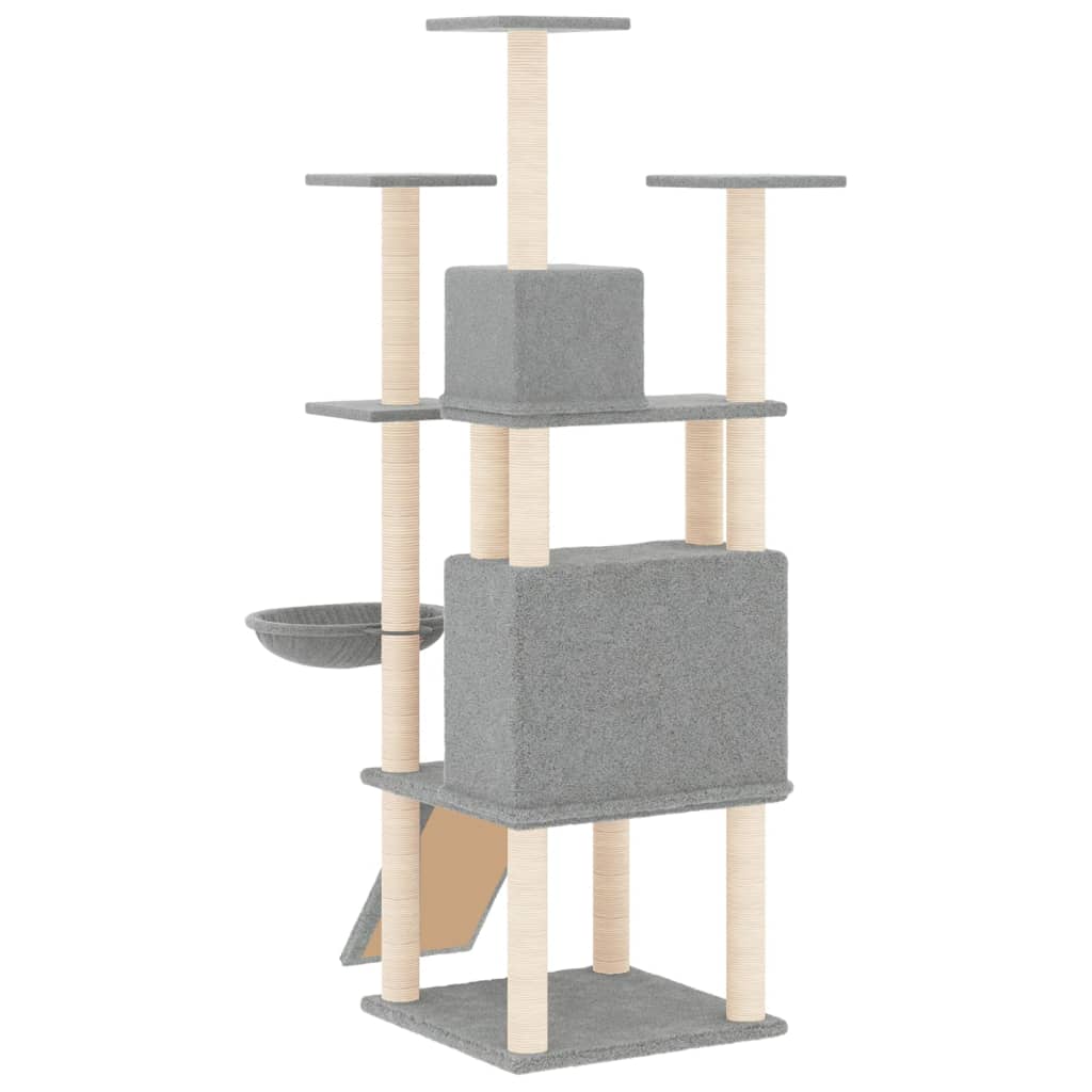 Arbre à chat en bois avec niche avec hamac – Gris clair – 154 cm – vue 5