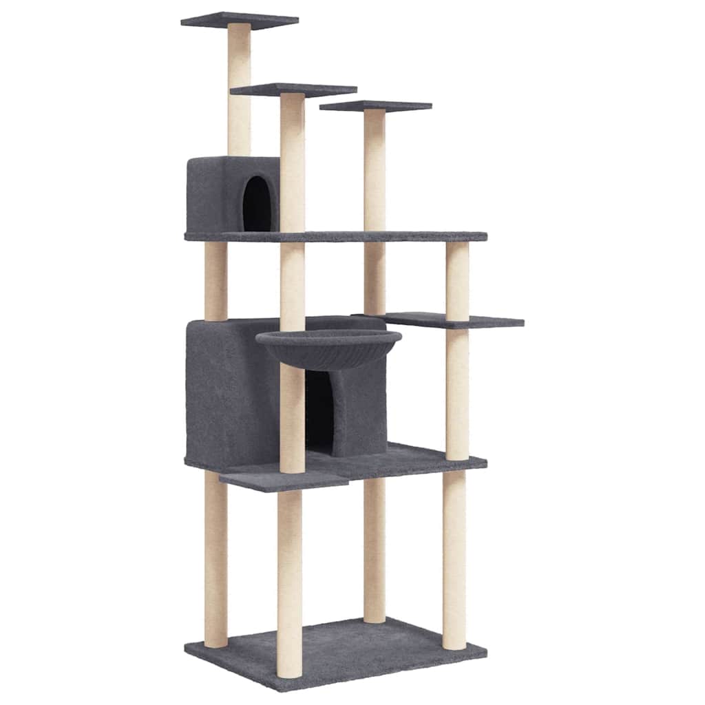 Arbre à chat en bois avec niche avec panier – Gris foncé – 166 cm – vue 2
