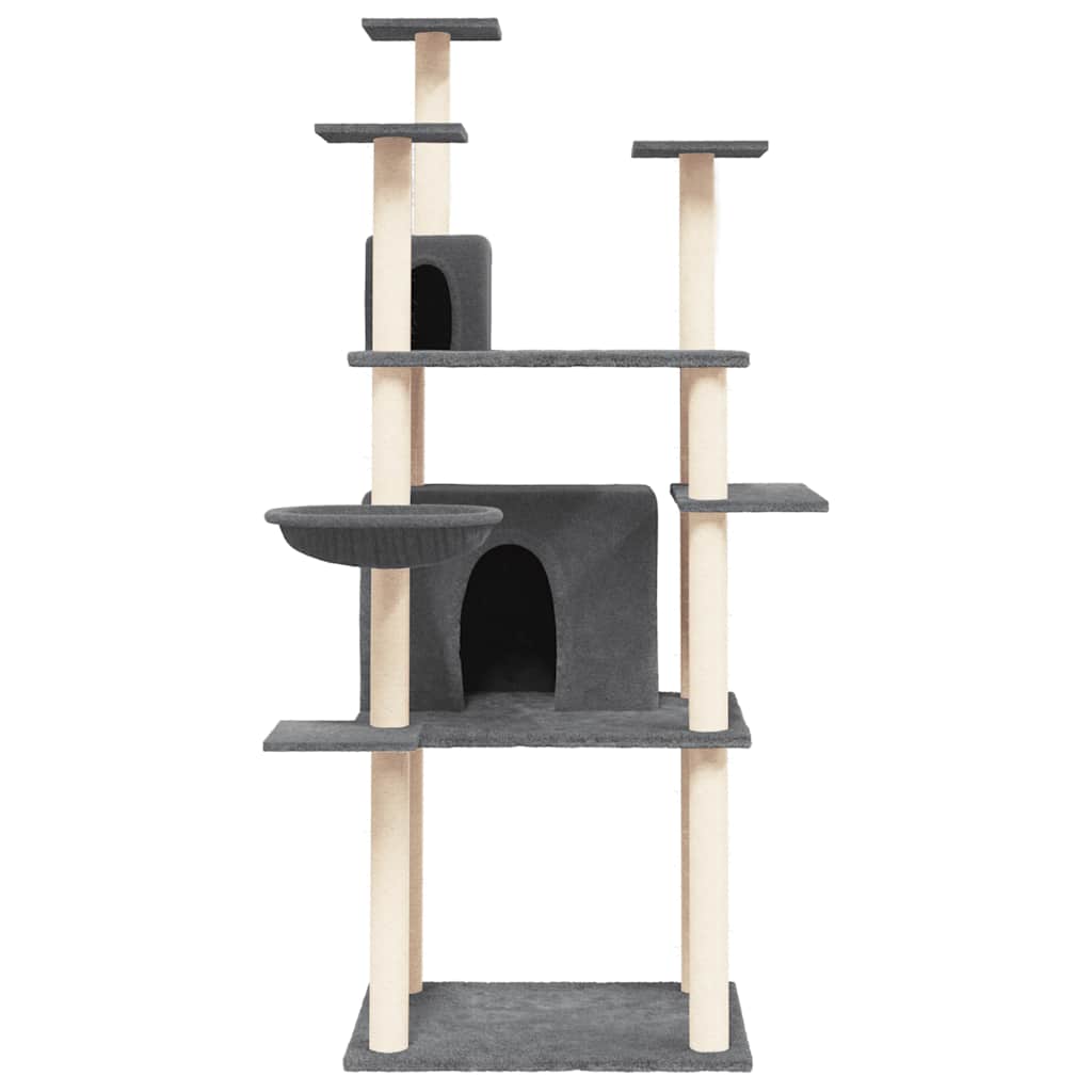 Arbre à chat en bois avec niche avec panier – Gris foncé – 166 cm – vue 3