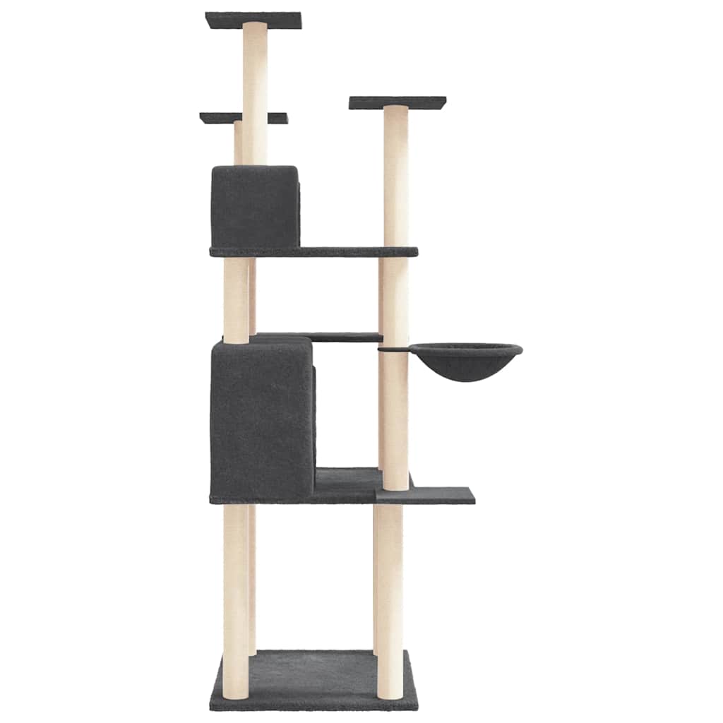 Arbre à chat en bois avec niche avec panier – Gris foncé – 166 cm – vue 4