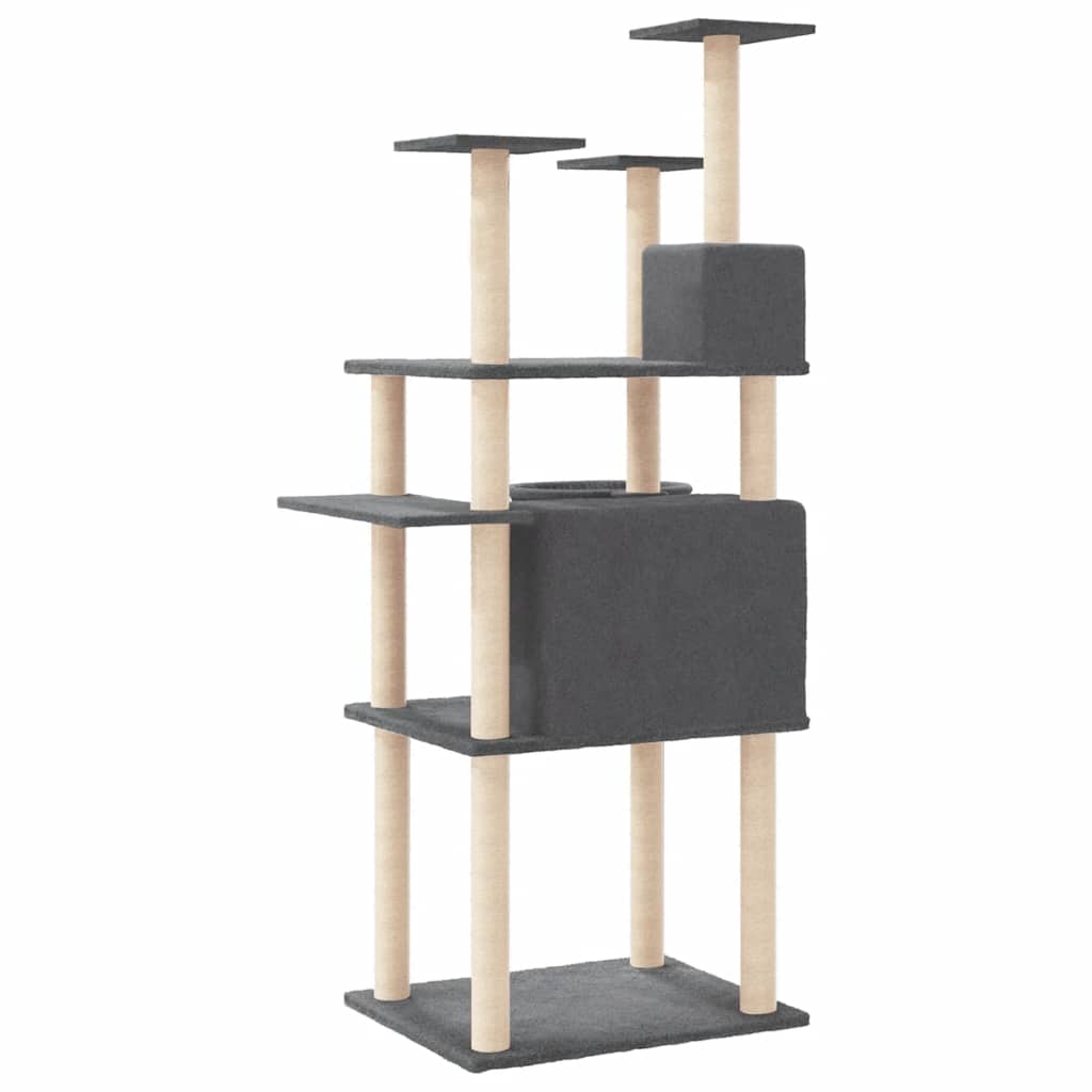 Arbre à chat en bois avec niche avec panier – Gris foncé – 166 cm – vue 5