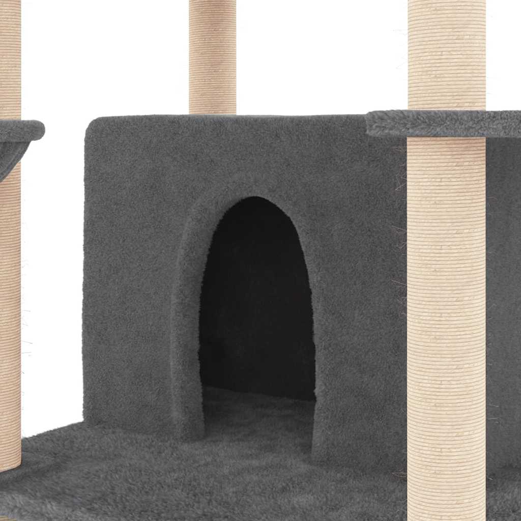 Arbre à chat en bois avec niche avec panier – Gris foncé – 166 cm – vue 6