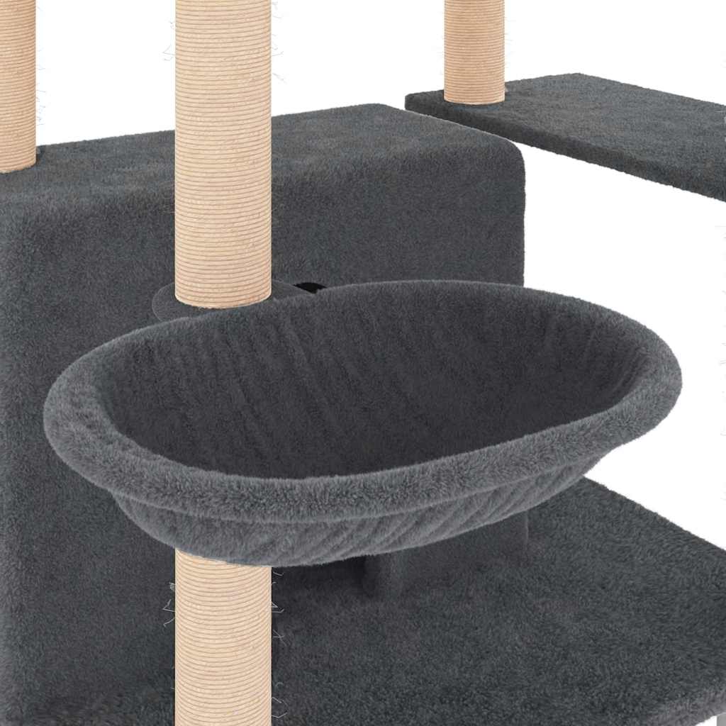 Arbre à chat en bois avec niche avec panier – Gris foncé – 166 cm – vue 7