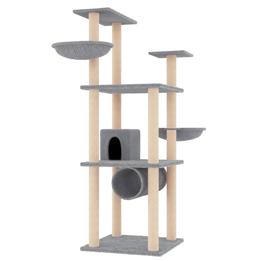 Arbre à chat en bois avec niche avec 2 paniers – Gris clair – 141 cm – vue 2