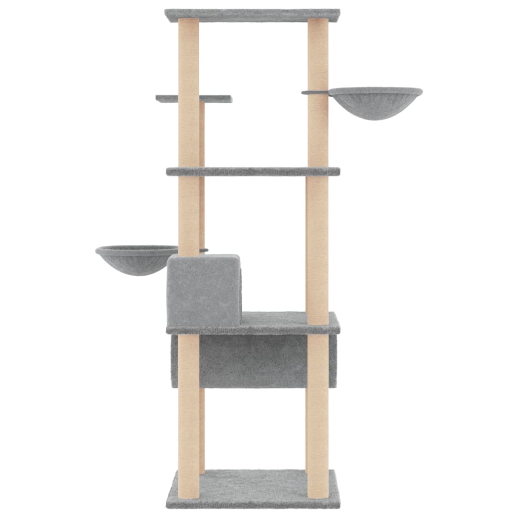 Arbre à chat en bois avec niche avec 2 paniers – Gris clair – 141 cm – vue 4