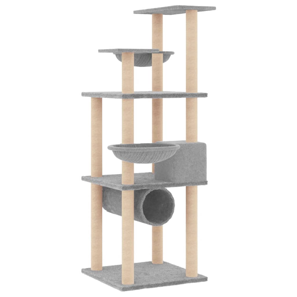 Arbre à chat en bois avec niche avec 2 paniers – Gris clair – 141 cm – vue 5