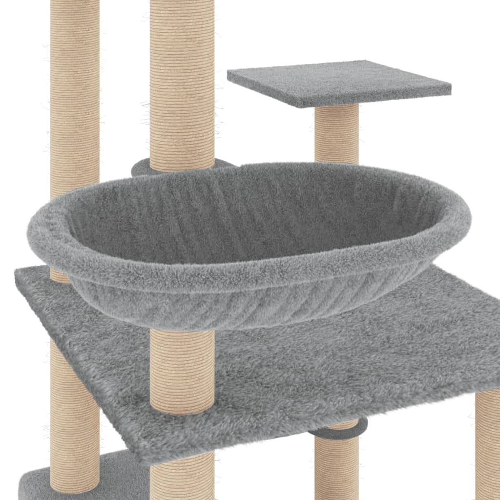 Arbre à chat en bois avec niche avec 2 paniers – Gris clair – 141 cm – vue 6