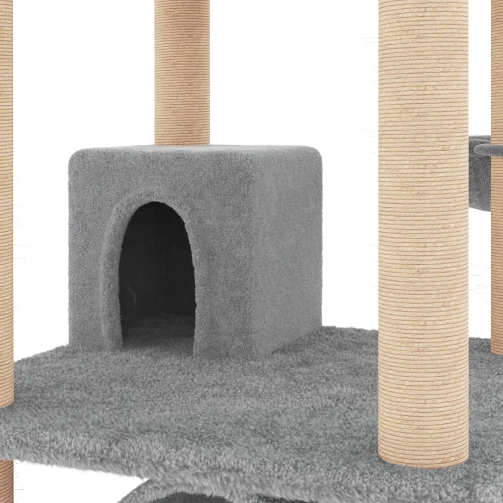 Arbre à chat en bois avec niche avec 2 paniers – Gris clair – 141 cm – vue 7