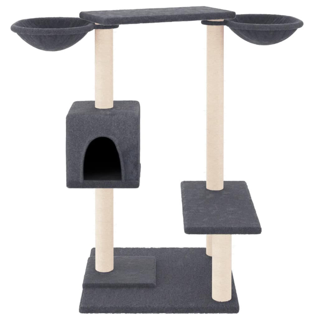 Petit arbre à chat en bois avec niche avec 2 paniers – Gris foncé – 82 cm – vue 3