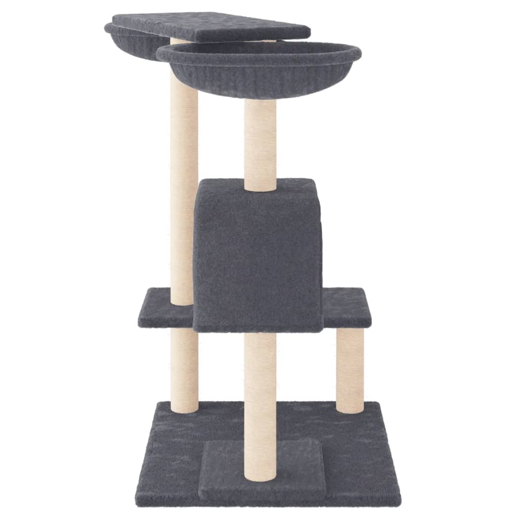 Petit arbre à chat en bois avec niche avec 2 paniers – Gris foncé – 82 cm – vue 4