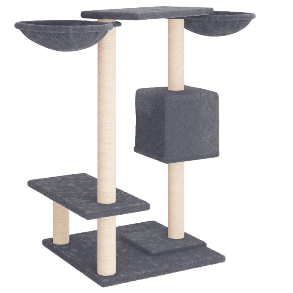 Petit arbre à chat en bois avec niche avec 2 paniers – Gris foncé – 82 cm – vue 5