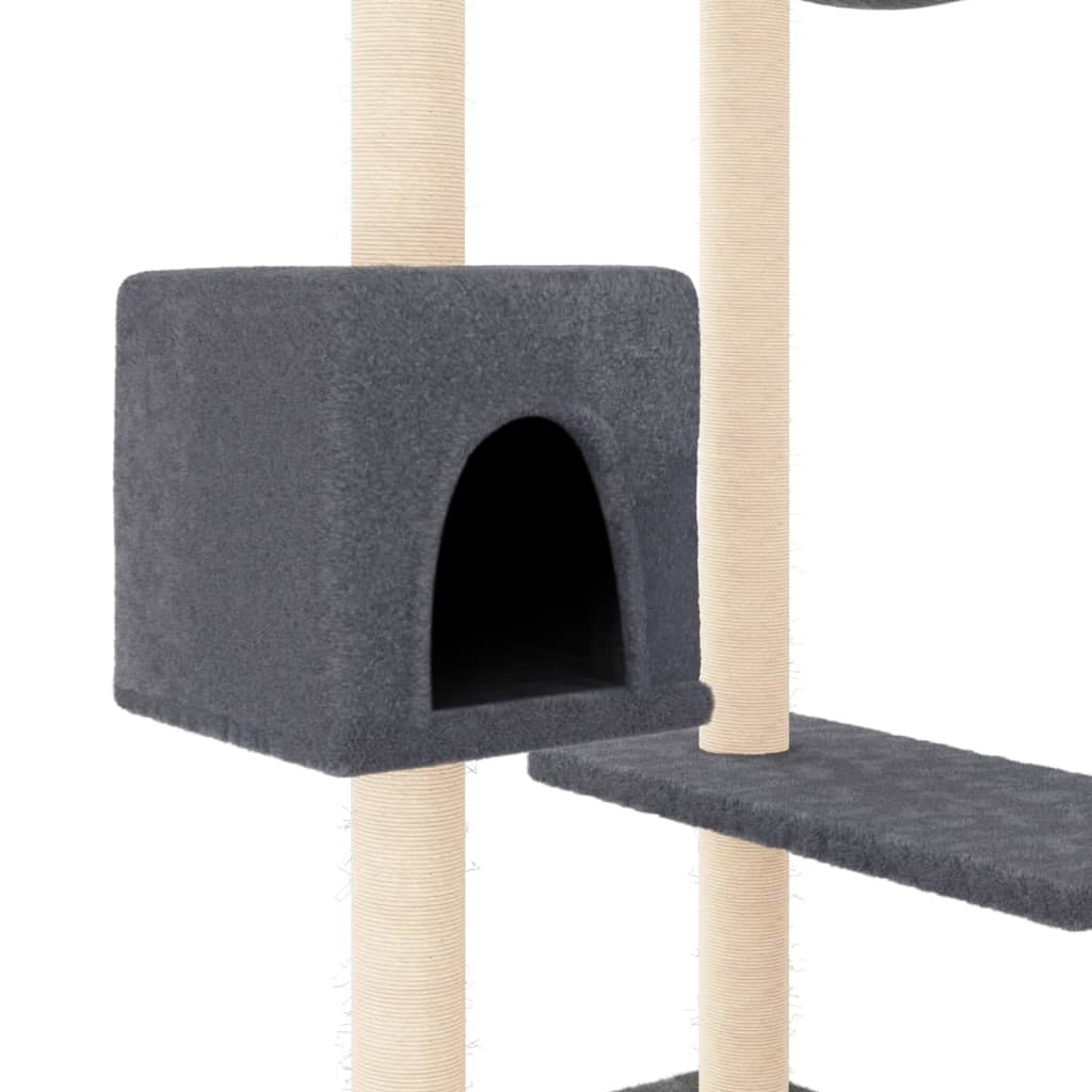 Petit arbre à chat en bois avec niche avec 2 paniers – Gris foncé – 82 cm – vue 6