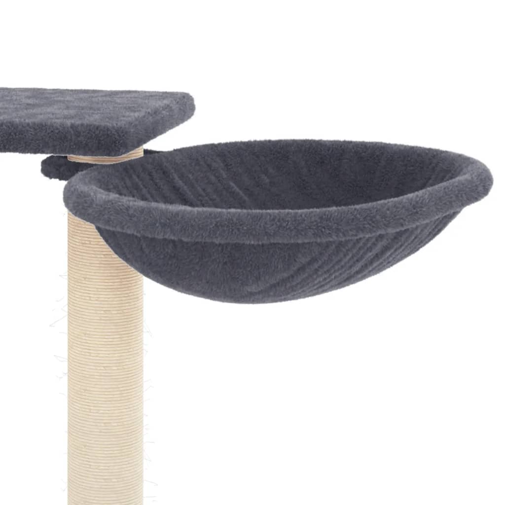 Petit arbre à chat en bois avec niche avec 2 paniers – Gris foncé – 82 cm – vue 7