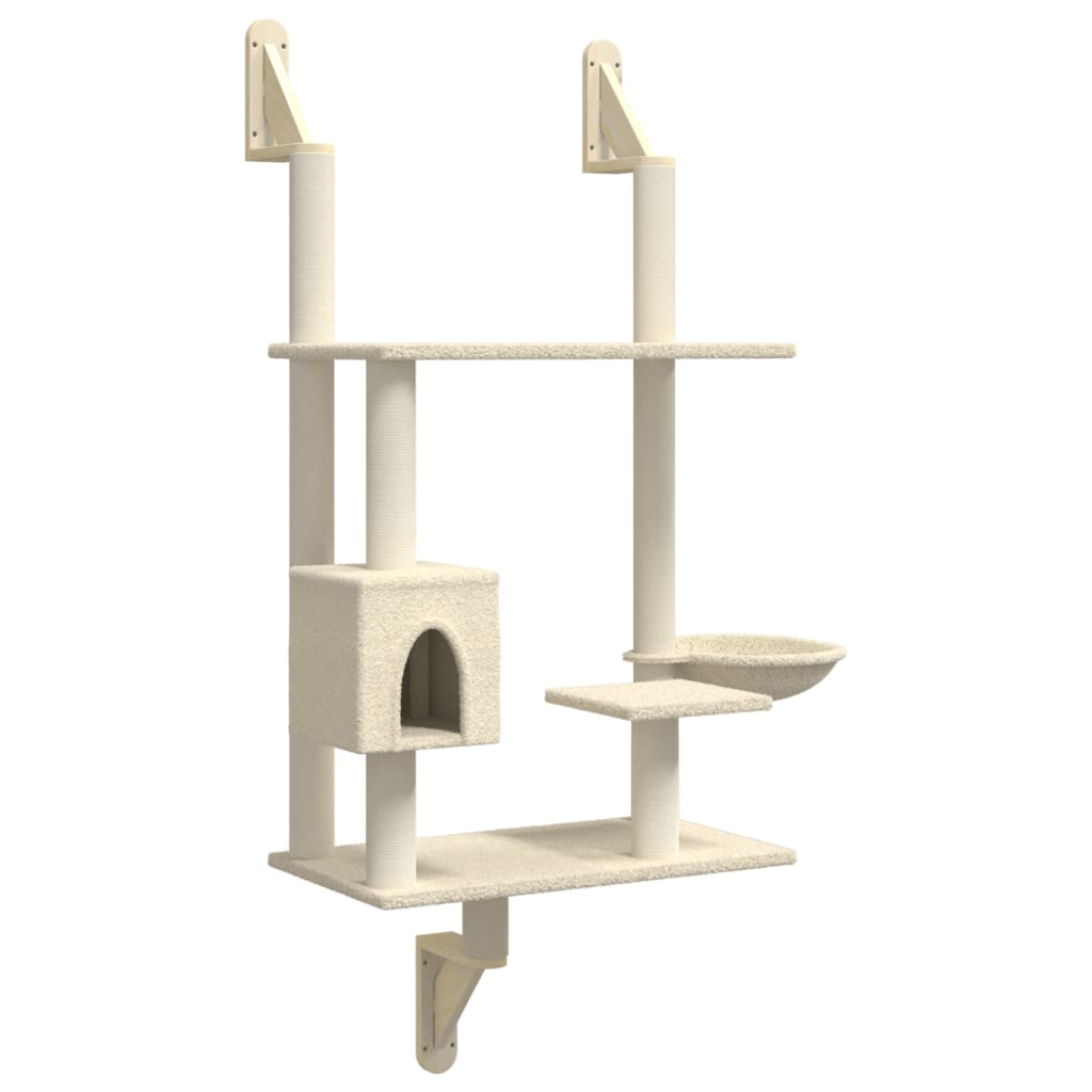 Arbre à chat mural en bois avec niche avec panier – Crème – 153 cm – vue 2