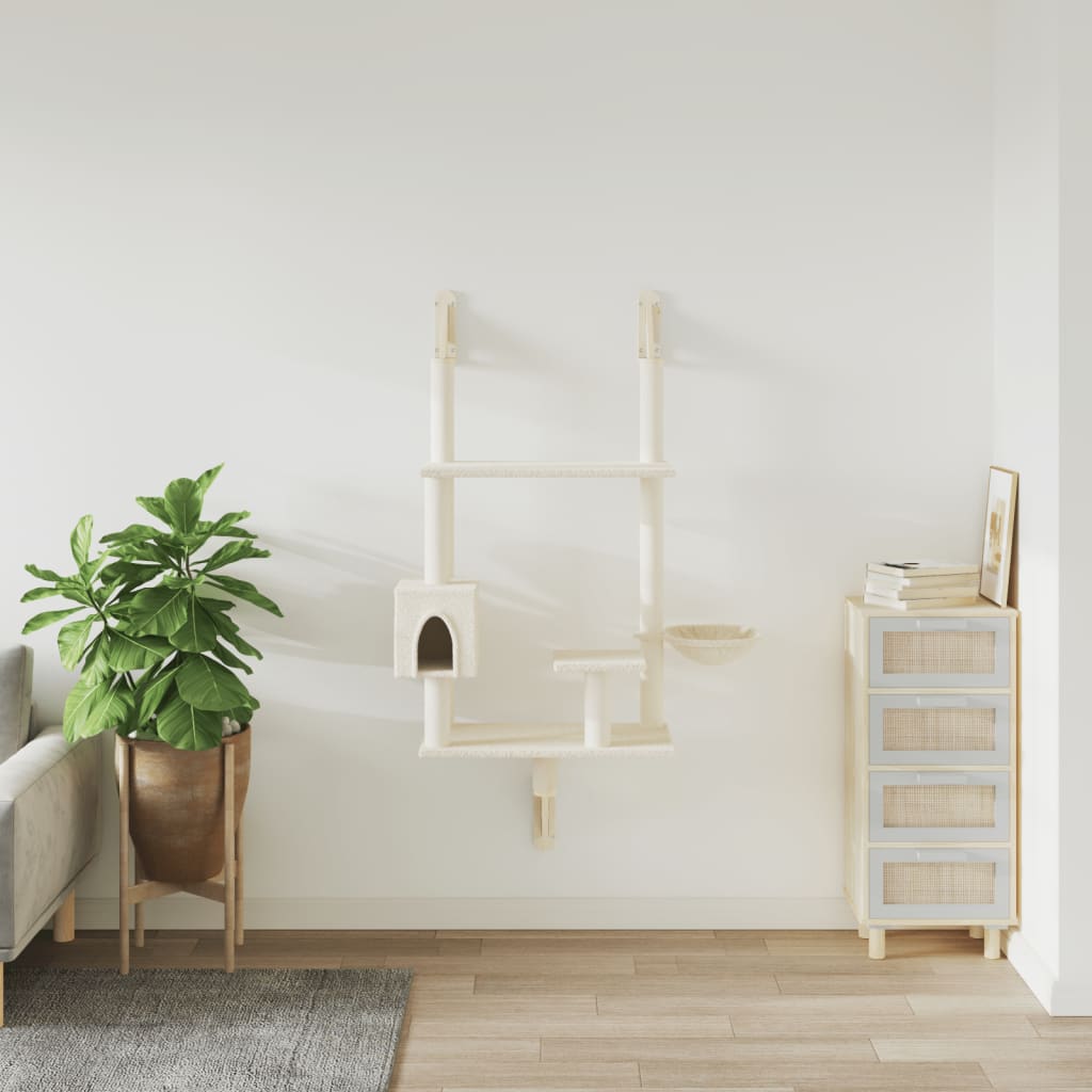 Arbre à chat mural en bois avec niche avec panier – Crème – 153 cm – vue 3