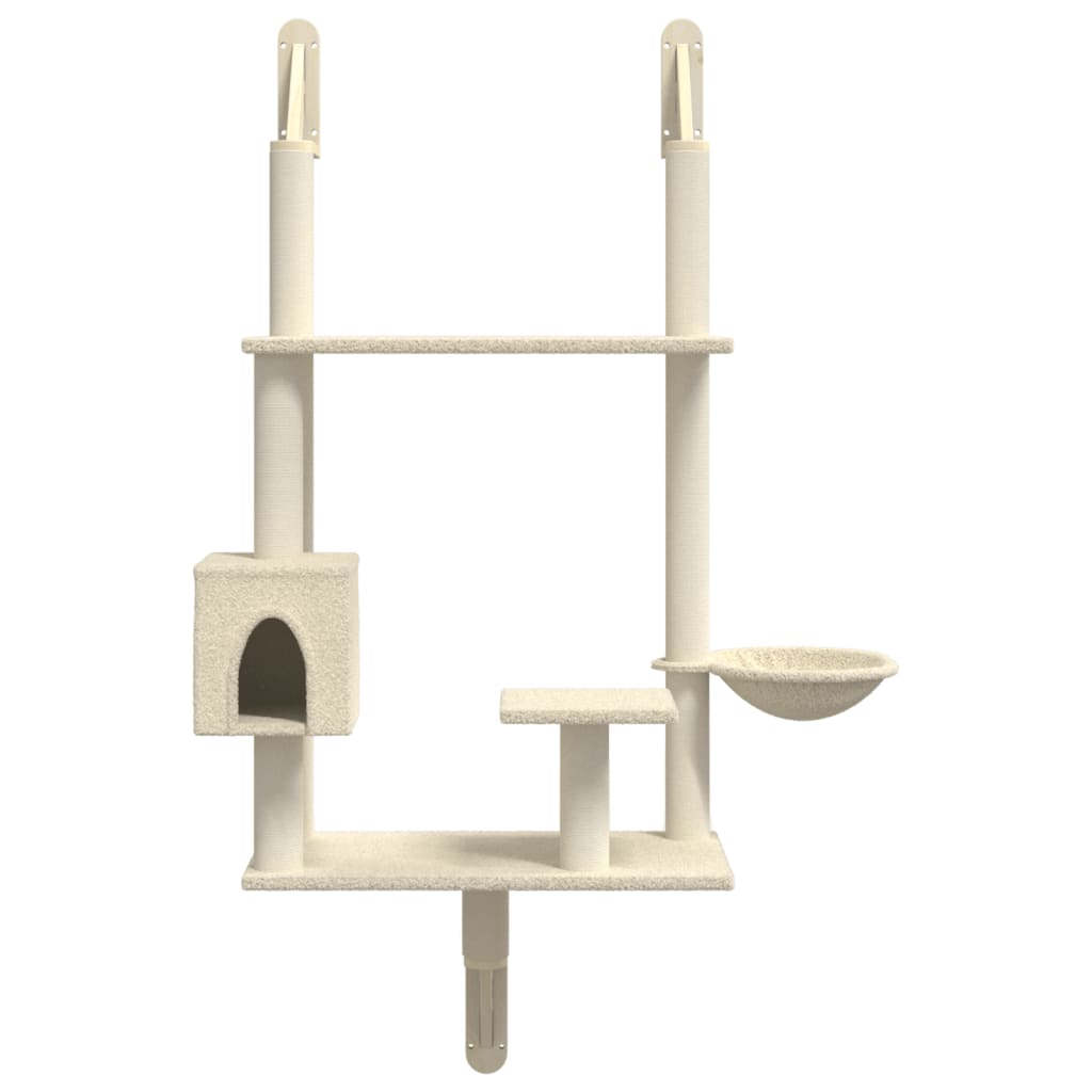 Arbre à chat mural en bois avec niche avec panier – Crème – 153 cm – vue 4