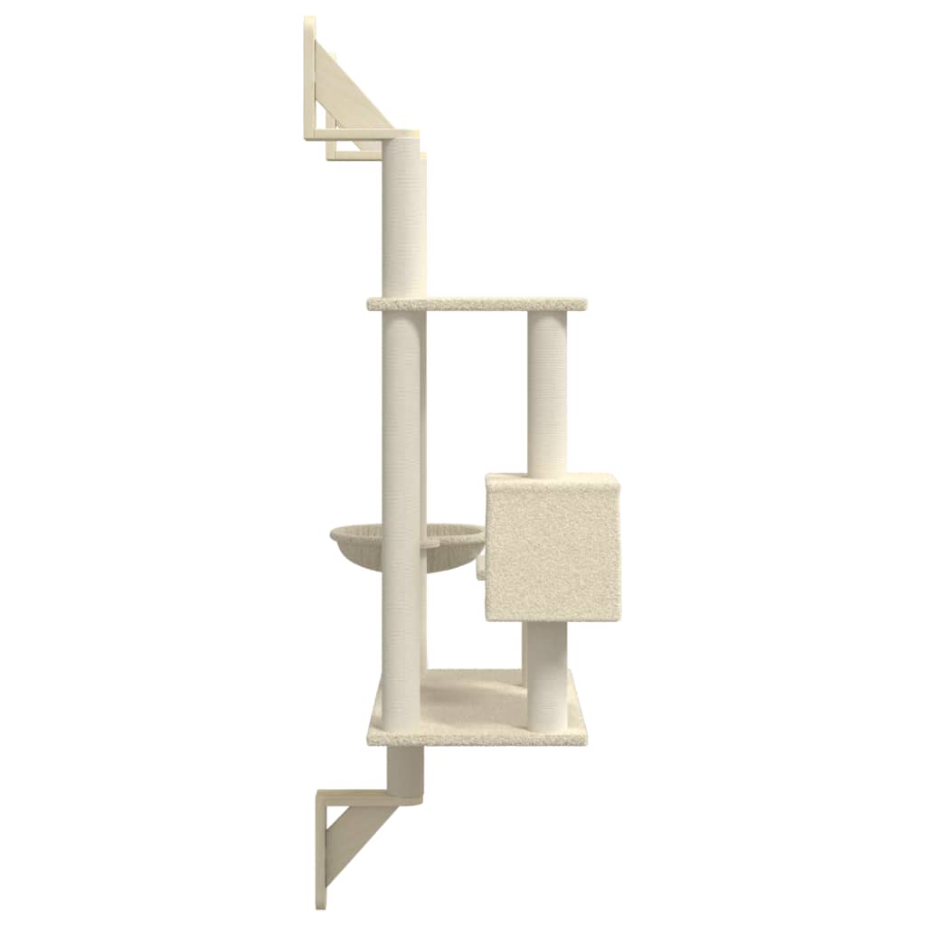 Arbre à chat mural en bois avec niche avec panier – Crème – 153 cm – vue 5
