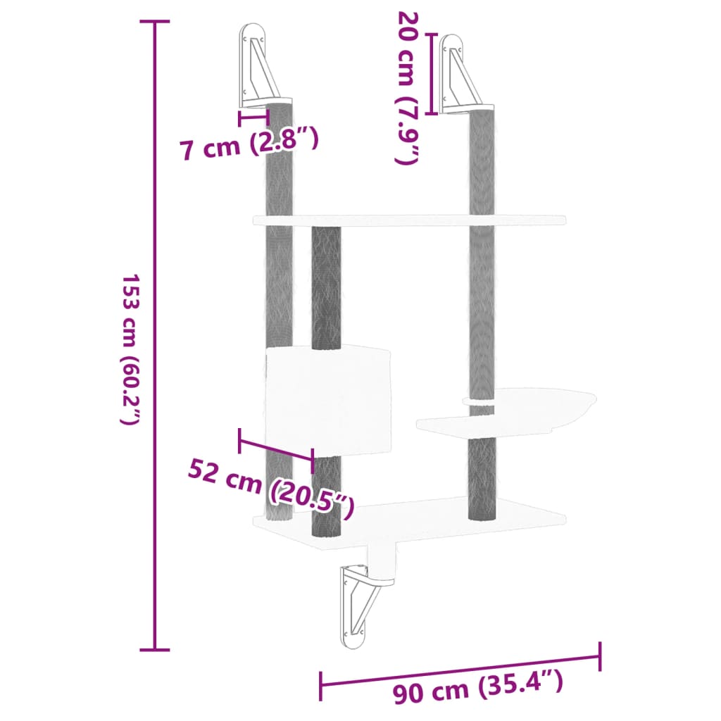 Arbre à chat mural en bois avec niche avec panier – Crème – 153 cm – vue 7